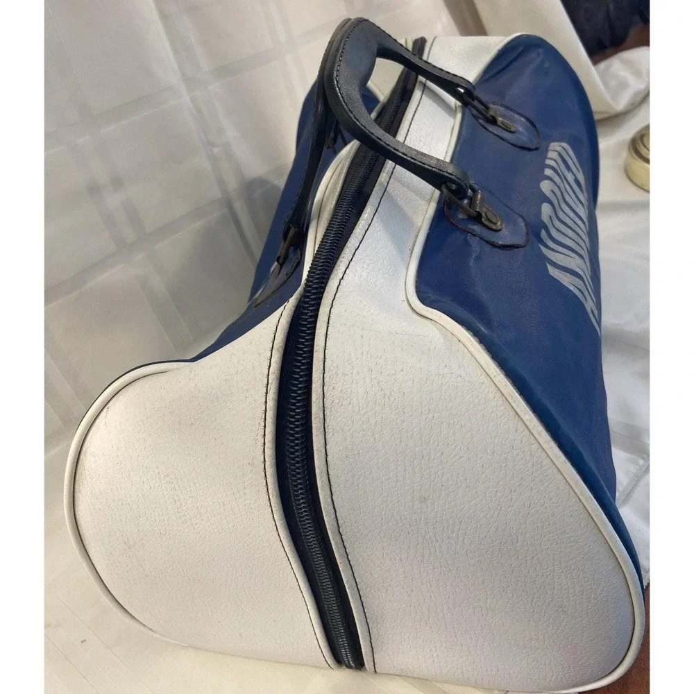 Phillips Andover Vintage Leather Gym Duffel Blue And White With Working Zipper